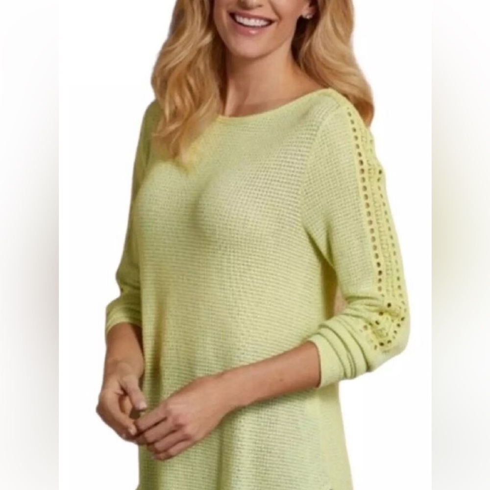 50%offw❤️ Soft Surroundings Bailey Thermal waffle XS-XL Pear Green Eyelet Boho